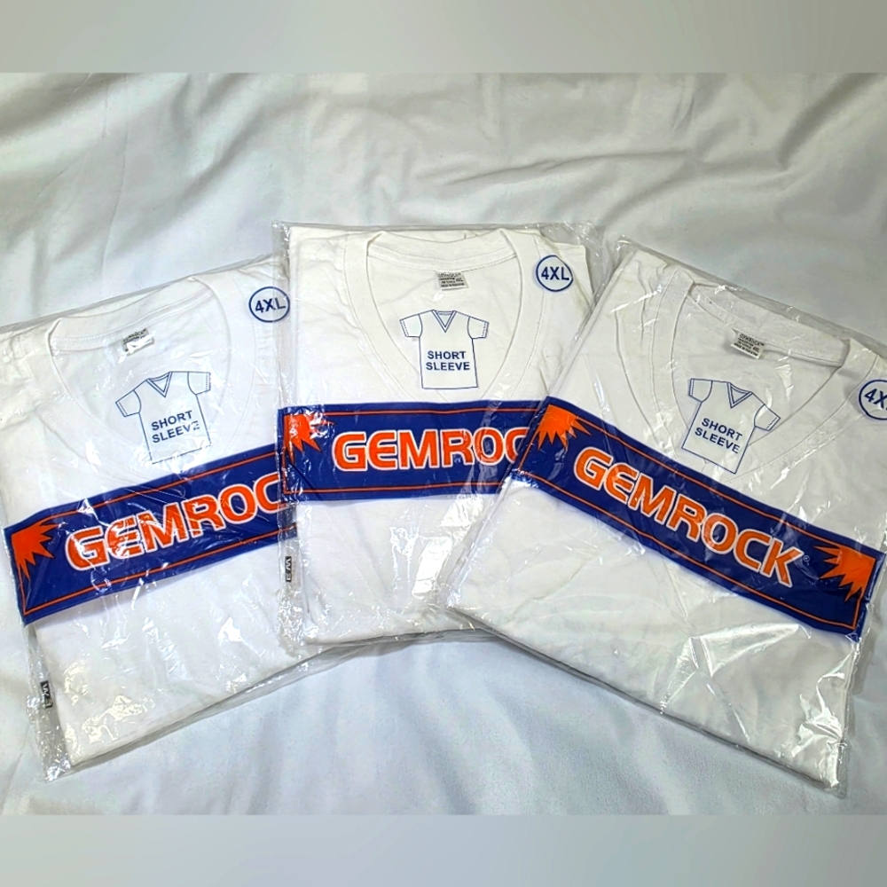 3 Pkg Lot Gemrock White Short Sleeve Tshirt- Big & Tall Size 4XL NWT